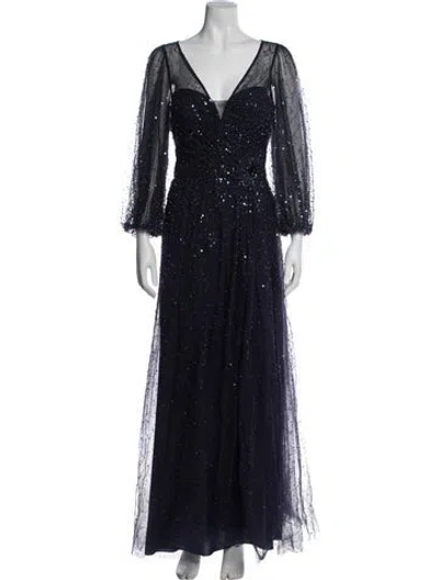 Pre-owned Teri Jon Printed Long Dress In Blue