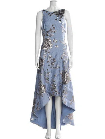 Pre-owned Teri Jon Printed Long Dress In Blue