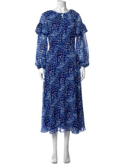 Pre-owned Teri Jon Printed Long Dress In Blue