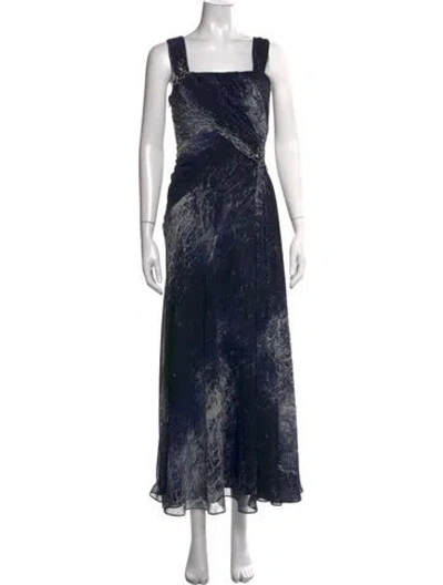 Pre-owned Teri Jon Printed Long Dress In Blue