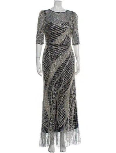 Pre-owned Teri Jon Printed Long Dress In Multi