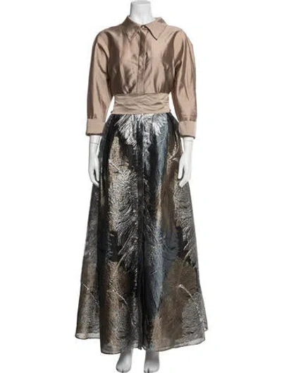 Pre-owned Teri Jon Printed Long Dress In Multicolor