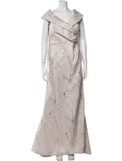 Pre-owned Teri Jon Printed Long Dress In Neutrals