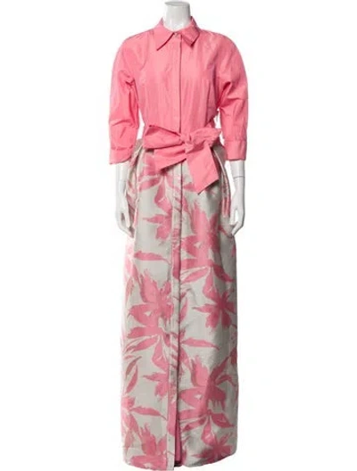 Pre-owned Teri Jon Printed Long Dress In Pink