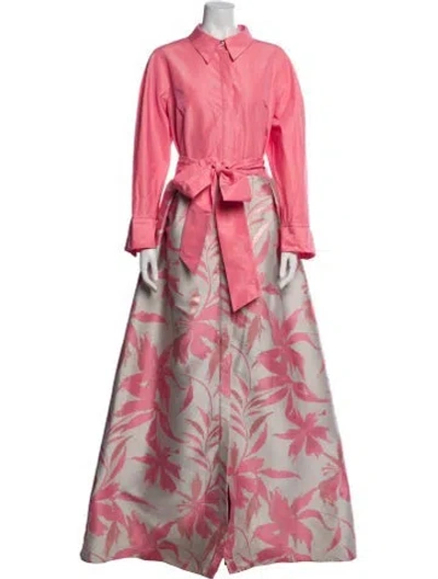 Pre-owned Teri Jon Printed Long Dress In Pink