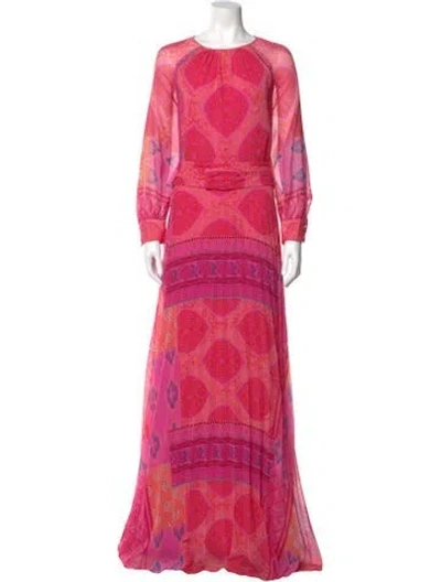 Pre-owned Teri Jon Printed Long Dress In Pink