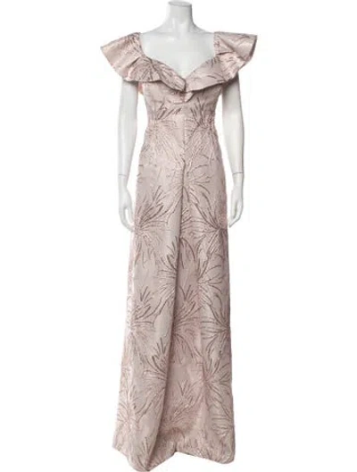Pre-owned Teri Jon Printed Long Dress In Pink
