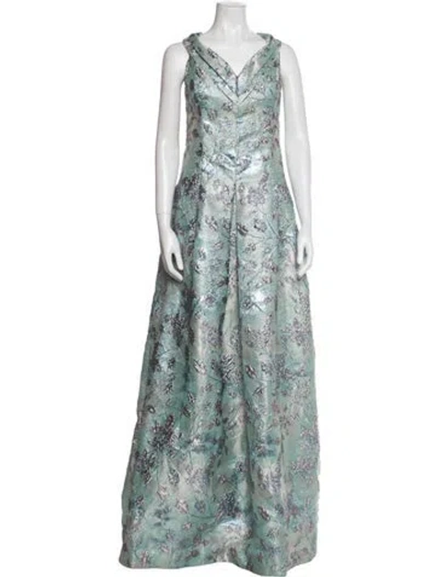 Pre-owned Teri Jon Printed Long Dress W/ Tags In Green