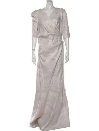 Pre-owned Teri Jon Printed Long Dress W/ Tags In Grey