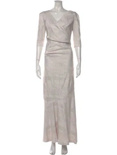 Pre-owned Teri Jon Printed Long Dress W/ Tags In Neutral