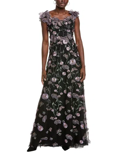 Teri Jon By Rickie Freeman Printed Maxi Dress In Purple