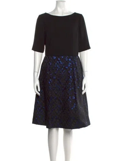 Pre-owned Teri Jon Printed Midi Length Dress In Black