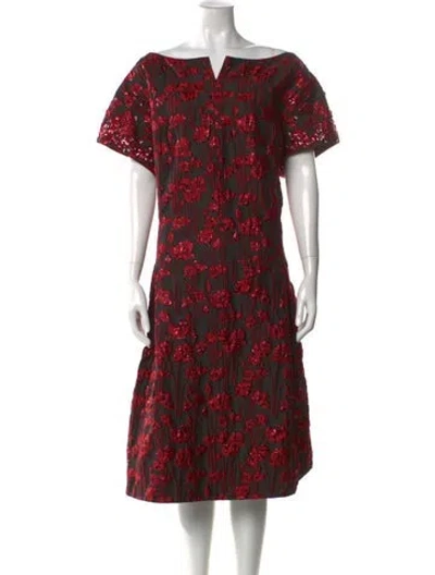 Pre-owned Teri Jon Printed Midi Length Dress In Black