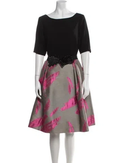 Pre-owned Teri Jon Printed Midi Length Dress In Black