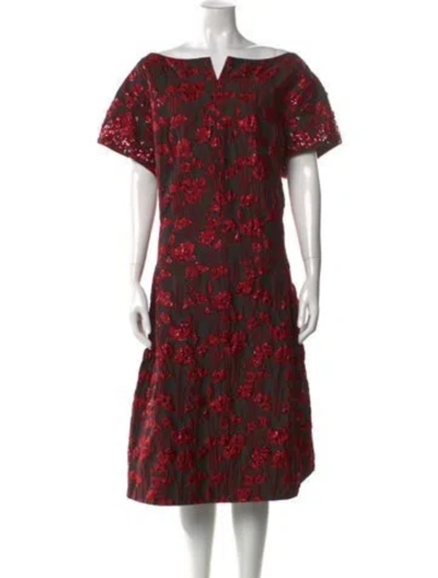 Pre-owned Teri Jon Printed Midi Length Dress In Black