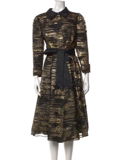 Pre-owned Teri Jon Printed Midi Length Dress In Black