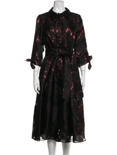 Pre-owned Teri Jon Printed Midi Length Dress In Black/red