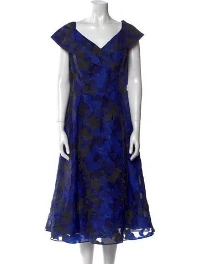 Pre-owned Teri Jon Printed Midi Length Dress In Blue