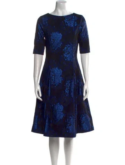 Pre-owned Teri Jon Printed Midi Length Dress In Blue
