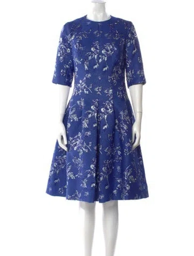 Pre-owned Teri Jon Printed Midi Length Dress In Blue