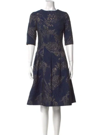 Pre-owned Teri Jon Printed Midi Length Dress In Blue