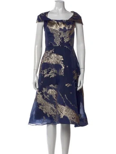 Pre-owned Teri Jon Printed Midi Length Dress In Blue