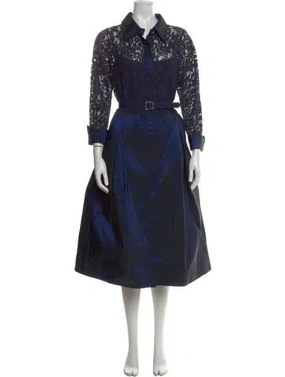 Pre-owned Teri Jon Printed Midi Length Dress In Blue