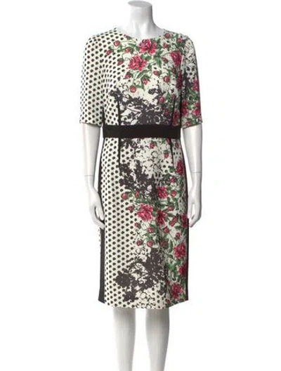 Pre-owned Teri Jon Printed Midi Length Dress In Neutral