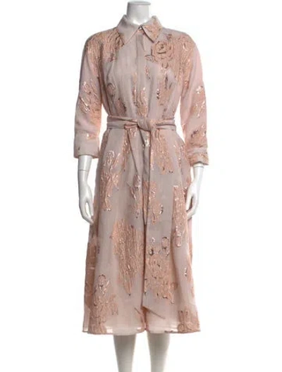 Pre-owned Teri Jon Printed Midi Length Dress In Neutral