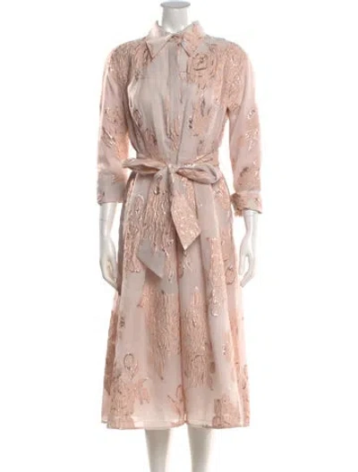 Pre-owned Teri Jon Printed Midi Length Dress In Neutral