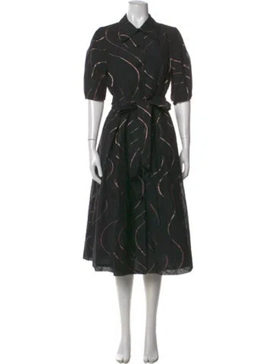Pre-owned Teri Jon Printed Midi Length Dress W/ Tags In Black