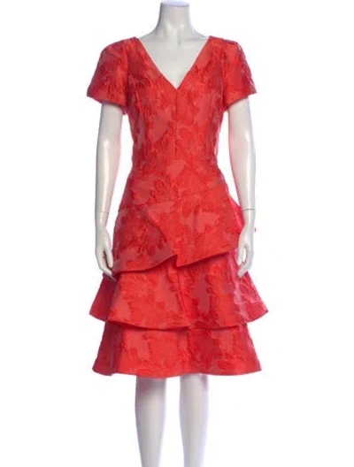 Pre-owned Teri Jon Printed Midi Length Dress W/ Tags In Pink