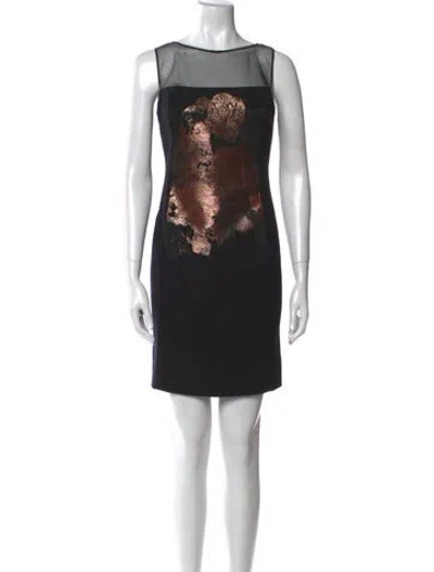 Pre-owned Teri Jon Printed Mini Dress In Black