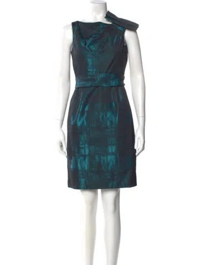 Pre-owned Teri Jon Printed Mini Dress In Blue