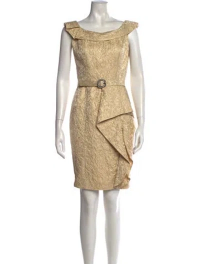 Pre-owned Teri Jon Printed Mini Dress In Gold
