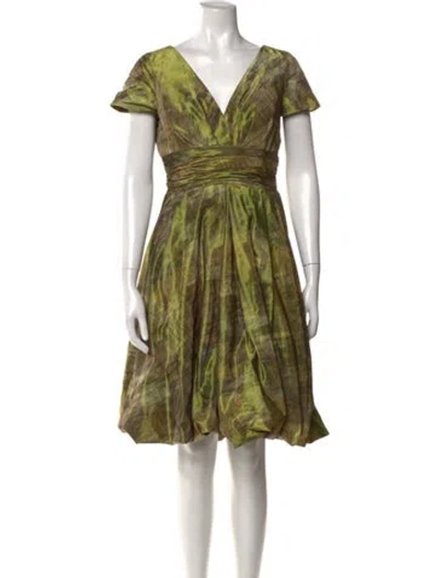 Pre-owned Teri Jon Printed Mini Dress In Green