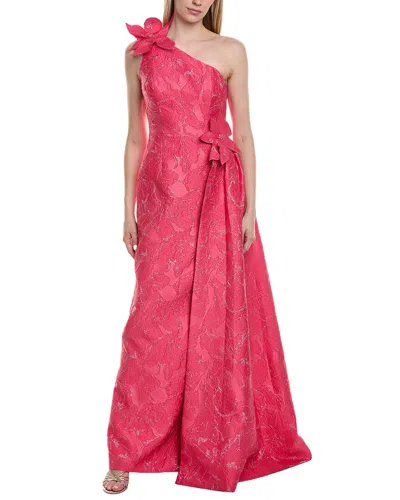 Teri Jon Printed One Shoulder Gown In Red