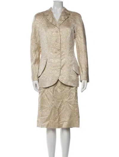 Pre-owned Teri Jon Printed Skirt Set In Gold