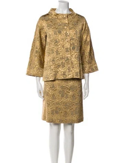 Pre-owned Teri Jon Printed Skirt Set In Gold