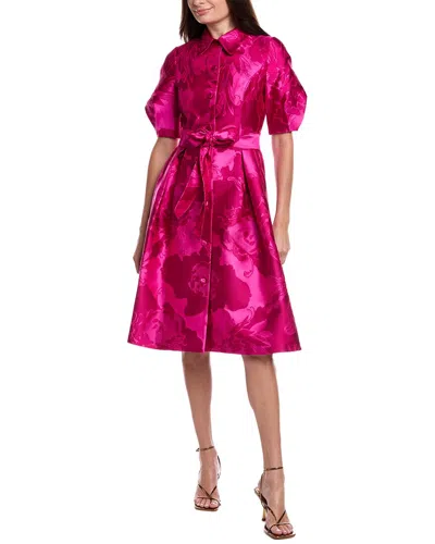 TERI JON PUFF SLEEVE ABSTRACT PRINT SHIRTDRESS