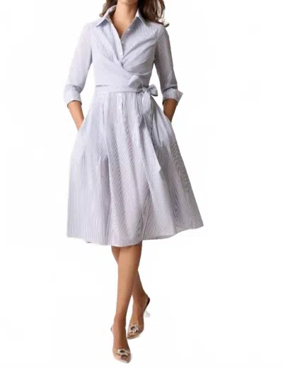 Teri Jon By Rickie Freeman Pinstripe Wrap Dress In White