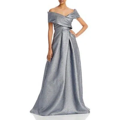 Pre-owned Teri Jon Rickie Freeman  Womens Blue Metallic Maxi Evening Dress Gown 2 Bhfo 6776 In Silver