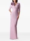 Teri Jon Rose-appliqué Gown In Purple