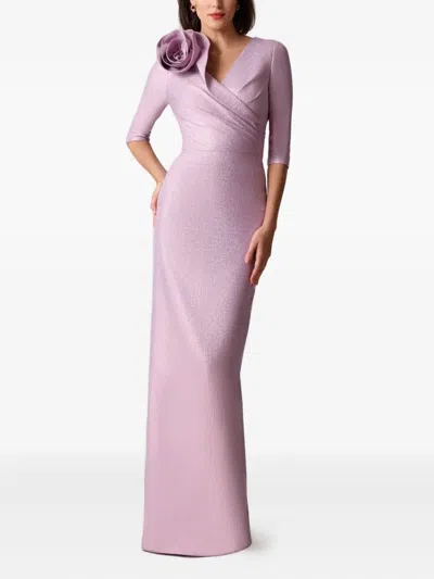 Teri Jon Rose-appliqué Gown In Purple