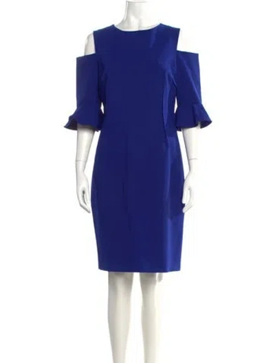Pre-owned Teri Jon Scoop Neck Knee-length Dress In Blue