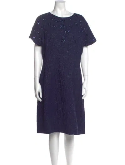 Pre-owned Teri Jon Scoop Neck Knee-length Dress In Blue