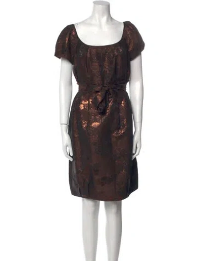 Pre-owned Teri Jon Scoop Neck Knee-length Dress In Brown