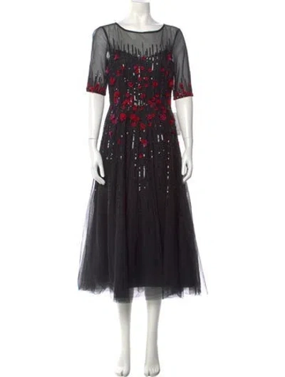 Pre-owned Teri Jon Scoop Neck Long Dress In Black