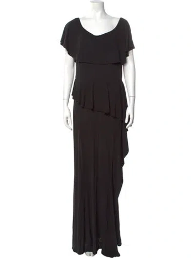 Pre-owned Teri Jon Scoop Neck Long Dress In Black