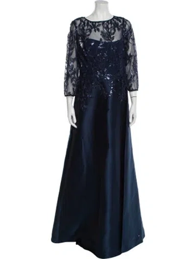 Pre-owned Teri Jon Scoop Neck Long Dress In Blue